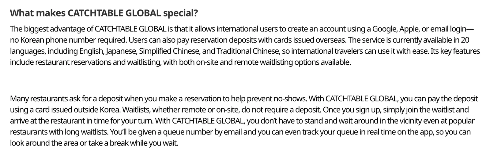CatchTable Global restaurant booking app for travelers in Korea
