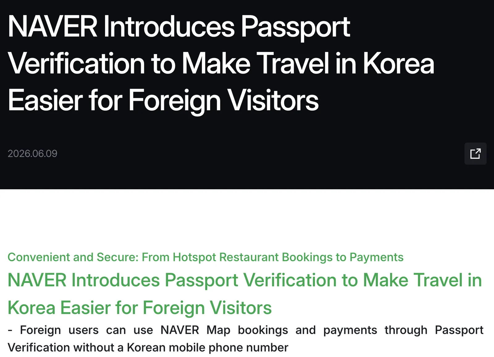 Naver passport verification for booking and paying on Naver Map